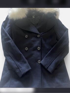 Forever 21 Navy Peacoat with Faux Fur-Trimmed Hood